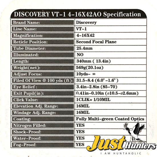 DISCOVERY Optics Scope VT-1 4-16X44 AOE
