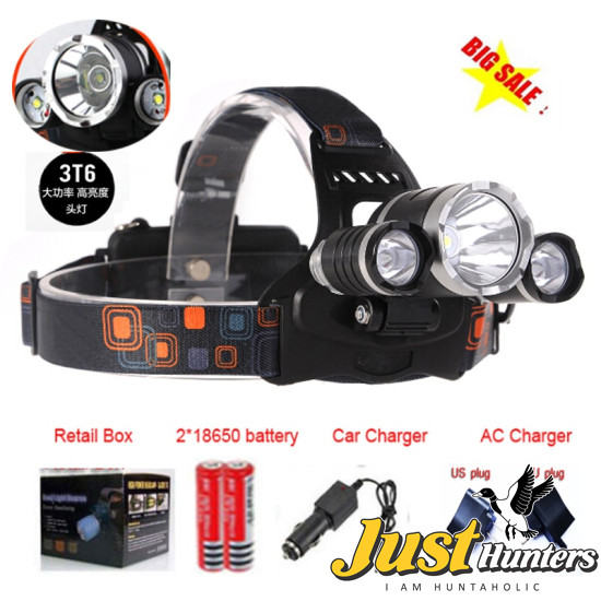 3X C-XM-L T6 4 Mode LED Headlamp 5000 Lumens