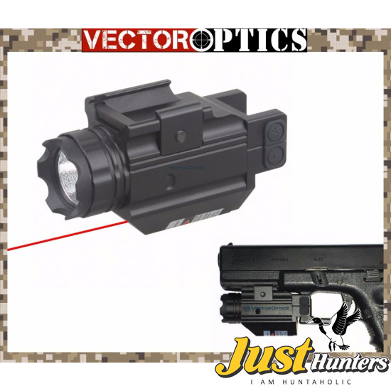 Vector Optics Tactical Pistol Flashlight with Red Laser Sight Combo for Glock 17, 19 Smith & Wesson