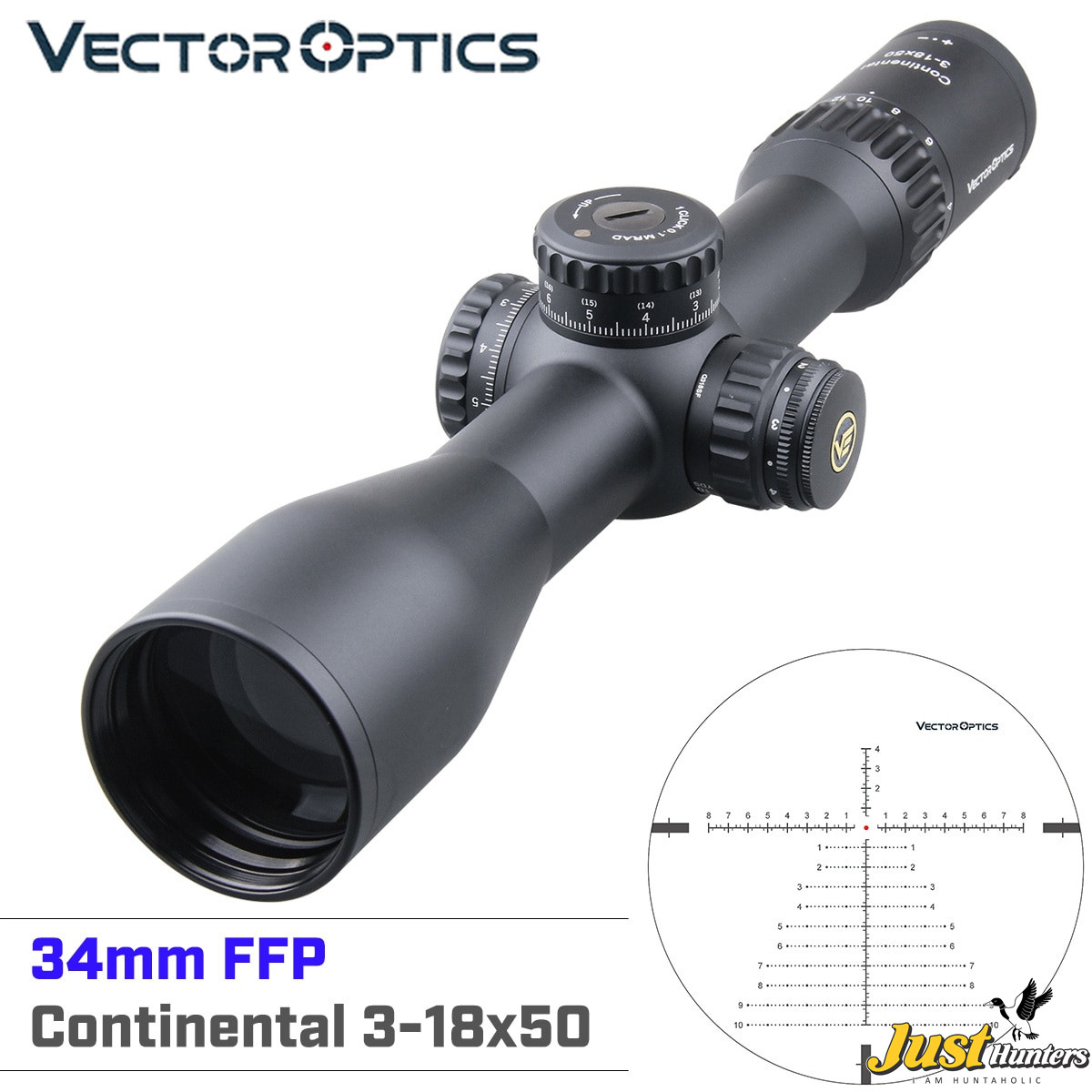 Vector Optics Continental 3-18x50 HD FFP Scope 34mm .338 Lapua
