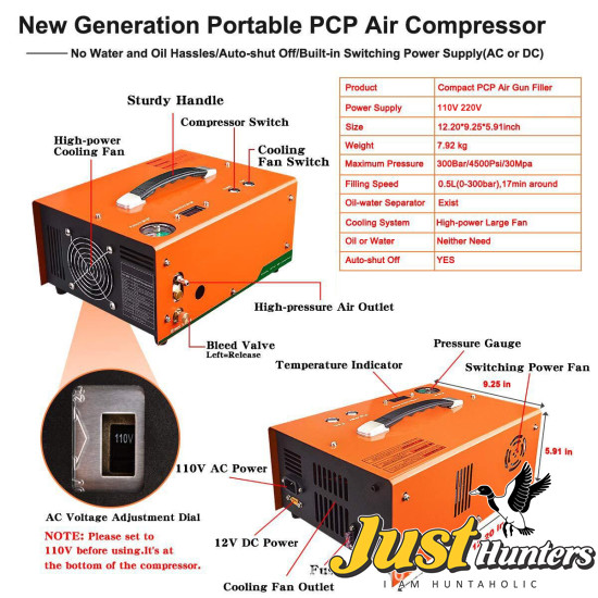 PCP Air Gun Compressor Auto Stop 4500psi 300bar 220V