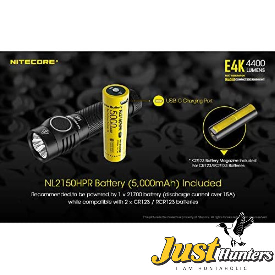 NITECORE E4K EDC Flashlight with 5000mAh USB-C Rechargeable Battery 4400 Lumen