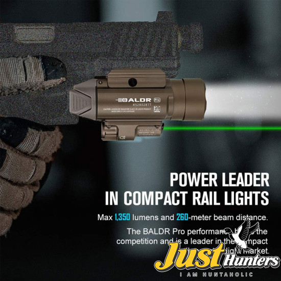 OLIGHT Baldr Pro 1350 Lumens Tactical Weaponlight with Green Laser