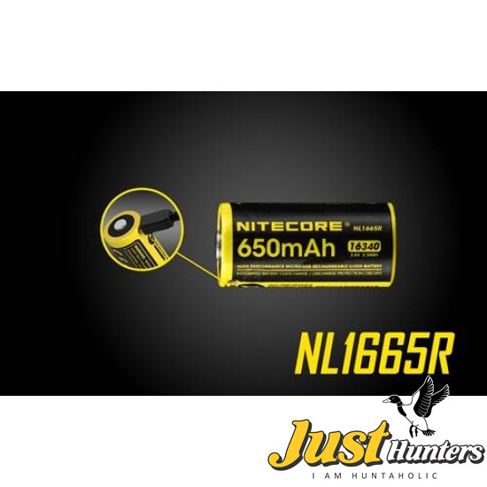 NITECORE NL1665R 650MAH USB RECHARGEABLE CR123A 16340 BATTERY