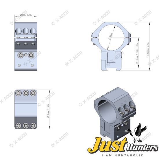 Vector Optics X-ACCU 30mm 40MOA Adjustable Elevation Dovetail Ring Mounts