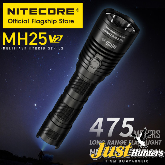 NITECORE FLASHLIGHT MH25 V2, RECHARGEABLE USB-C 1300 Lumens 519 Yard Through 