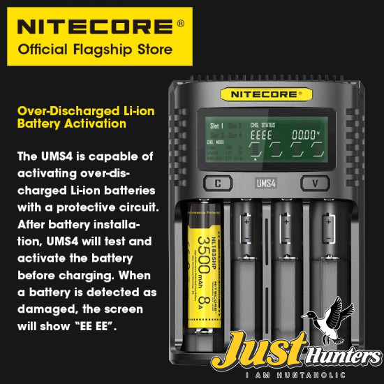 Nitecore UMS4 USB Four-Slot USB Fast Charger, for 18650, 21700 Batteries