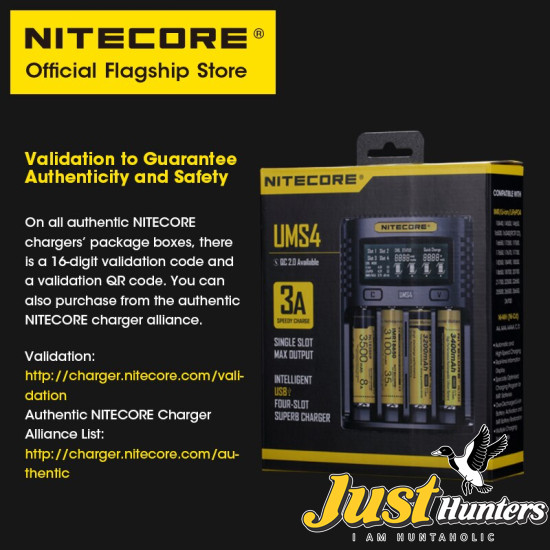 Nitecore UMS4 USB Four-Slot USB Fast Charger, for 18650, 21700 Batteries