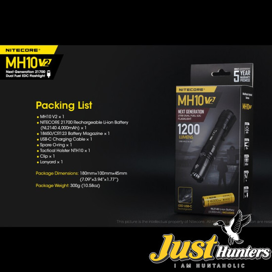 Nitecore MH10 v2 1200 Lumen USB-C Rechargeable Flashlight