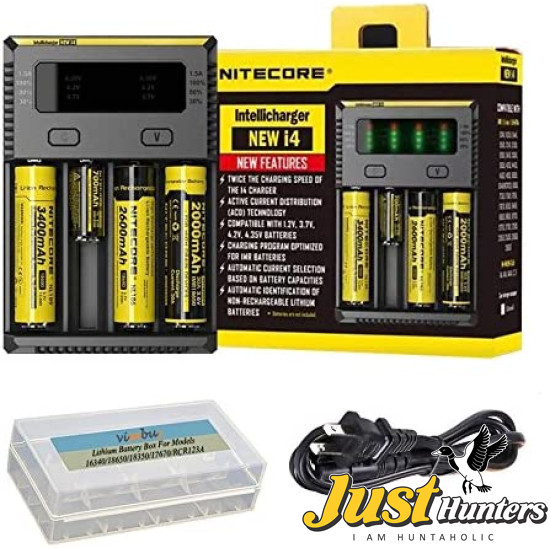 NITECORE NEW i4 Intelligent Charger for Li-ion Ni-MH AA AAA 18650 16340 26650 Batteries with Travel Bag and Battery Organizer