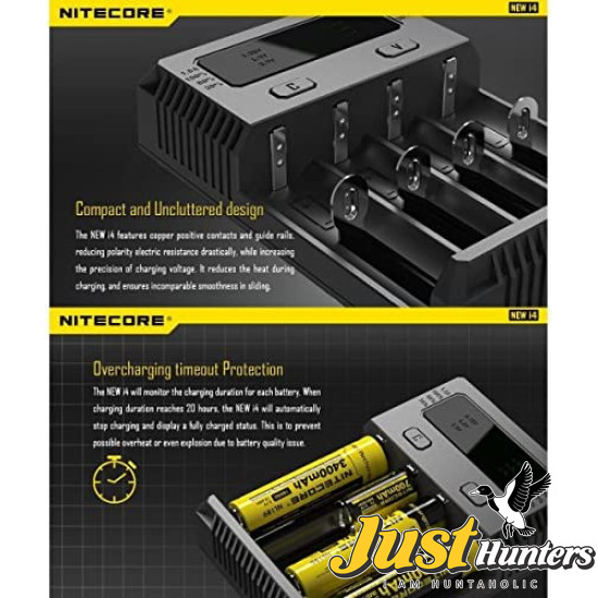 NITECORE NEW i4 Intelligent Charger for Li-ion Ni-MH AA AAA 18650 16340 26650 Batteries with Travel Bag and Battery Organizer