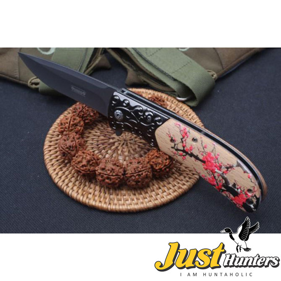 JEEP TACTICAL POCKET KNIFE SPRING ASSISTED OPENING WOOD FLOWER ETCHING