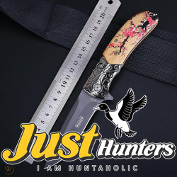 JEEP TACTICAL POCKET KNIFE SPRING ASSISTED OPENING WOOD FLOWER ETCHING