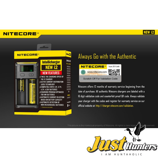 Nitecore New I2 Intellicharge Charger for 18650 14500 16340 26650 Battery