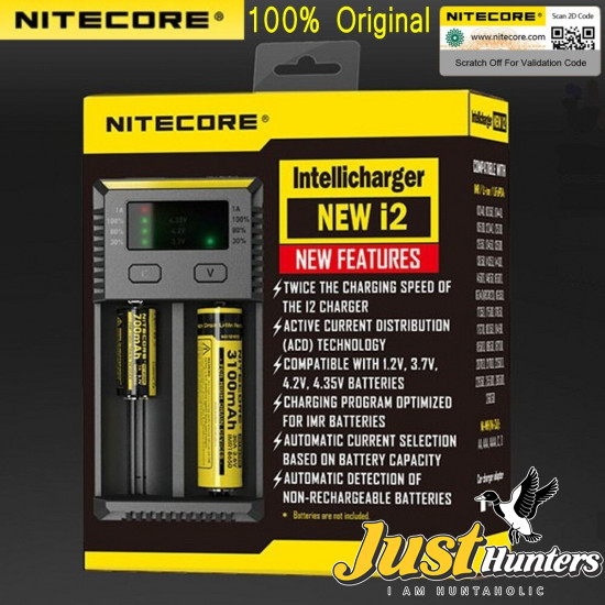 Nitecore New I2 Intellicharge Charger for 18650 14500 16340 26650 Battery