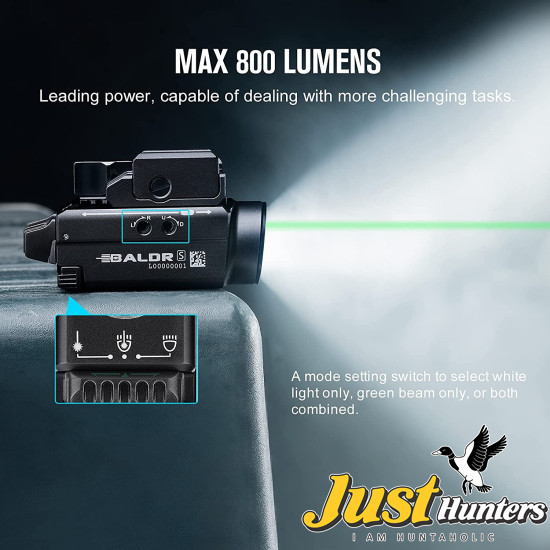 OLIGHT Baldr S 800 Lumens Compact Rail Mount Weaponlight with Green Beam and White LED Combo