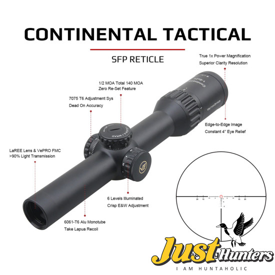 Vector Optics Continental 1-6x24 Tactical LPVO Riflescope With Illuminated Fit AR15 .338