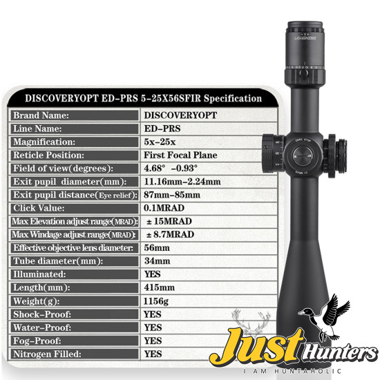Discovery Optics ED 5-25X56 FFP Scope with Zerostop