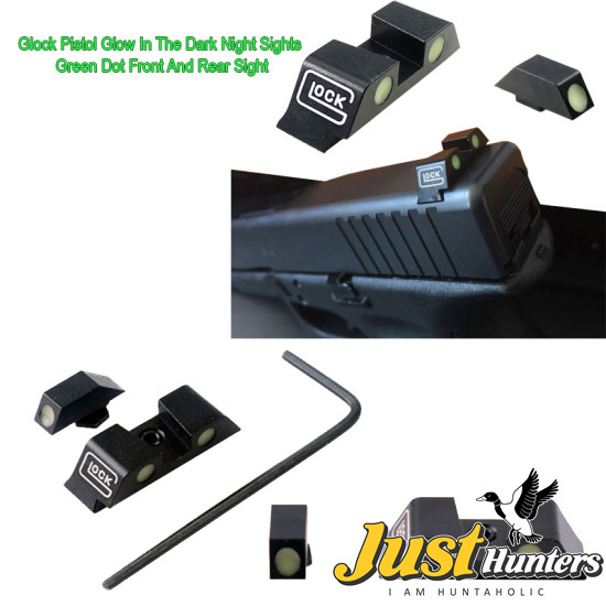 Glock 17, 19 Pistol Glow in the Dark Night Sights Green Dot Front and Rear Sight