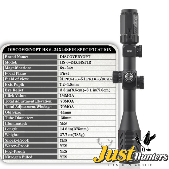 DISCOVERY OPTICS HS 6-24X44 SFIR FFP SCOPE