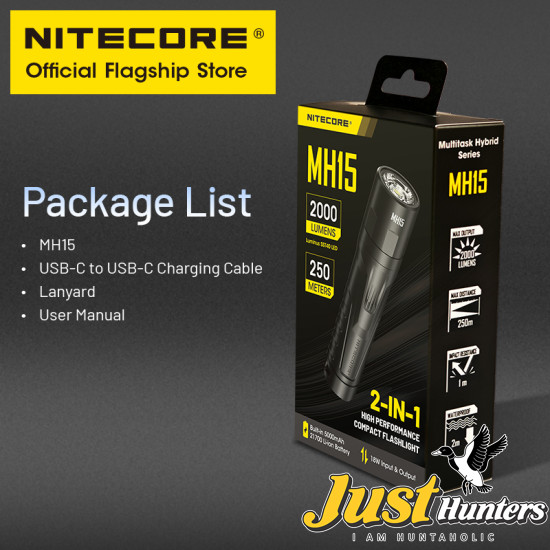 NITECORE MH15 USB-C Rechargeable Flashlight LED 18W QC Fast Charge EDC Torch Light