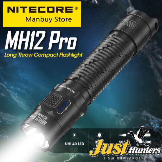 NITECORE MH12 Pro 3300 Lumens Rechargeable Compact Flashlight 505 Meter Tactical Torch UHi40 LED Beam 5300mAh 21700 Battery