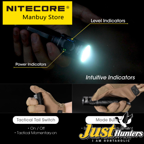 NITECORE MH12 Pro 3300 Lumens Rechargeable Compact Flashlight 505 Meter Tactical Torch UHi40 LED Beam 5300mAh 21700 Battery