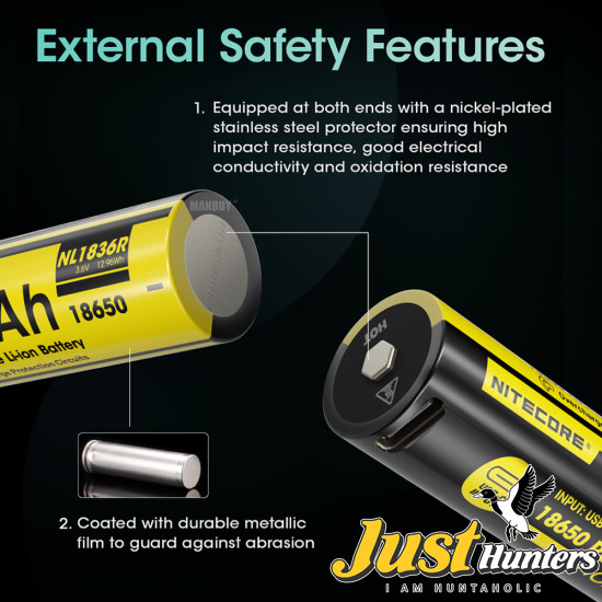 NITECORE NL1836R 3600mAh High Performance Built-in type-C Charging Port - 18650