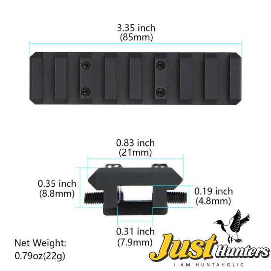 Ohhunt Ventilated Shotgun Rib Mount Picatinny Rail - 3.35 inch 8 Slot