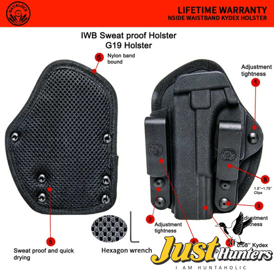 G19 -Double Clip Sweatproof IWB Kydex Holster Fits Glock 19/19X/23/26/27/32/44/45
