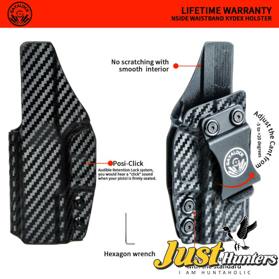 Gayalock IWB Kydex Carbon Black Holster Fits Glock 43/43X/43MOS/48/48MOS