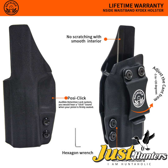 Gayalock IWB Kydex Black Holster Fits Glock 43/43X/43MOS/48/48MOS