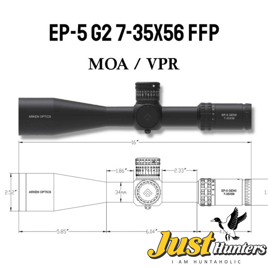 Arken Optics EP5 GEN2 7-35X56 RifleScope FFP VPR MOA Illuminated Reticle with Zero Stop 34mm Tube