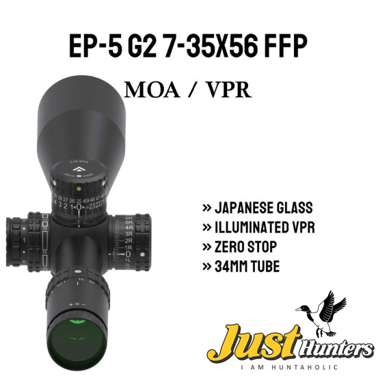 Arken Optics EP5 GEN2 7-35X56 RifleScope FFP VPR MOA Illuminated Reticle with Zero Stop 34mm Tube
