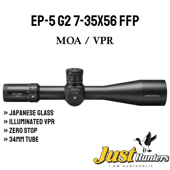 Arken Optics EP5 GEN2 7-35X56 RifleScope FFP VPR MOA Illuminated Reticle with Zero Stop 34mm Tube
