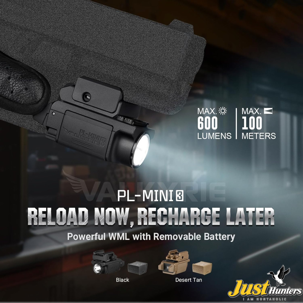 Lampe Olight PL-MINI 3 Valkyrie – 600 Lumens – Rechargeable – Montage Sur Rail – Noir