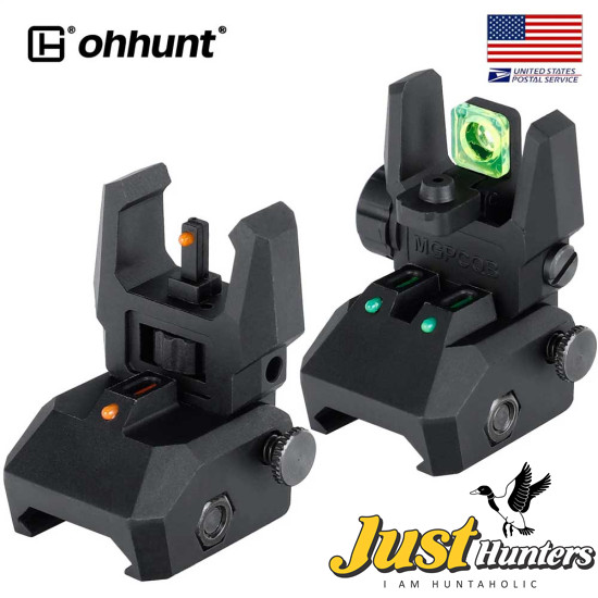 Ohhunt® Green Red Dot Flip Up Sights Fiber Optics Polymer Front Rear Back Up Sight