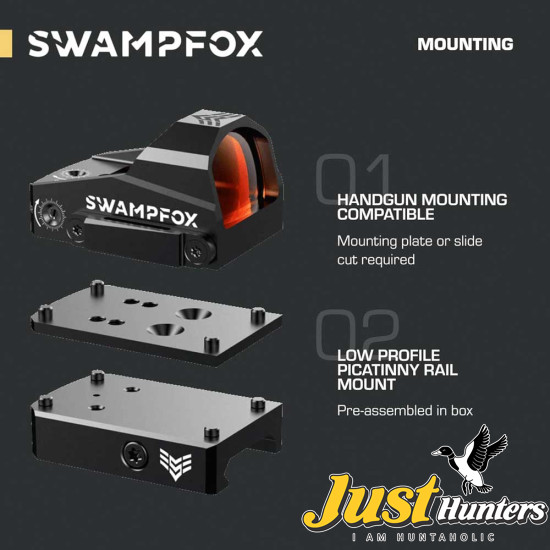 Swampfox Kingslayer Pistol Cut RMR Foot Print 1x22 Micro Reflex Circle Red Dot Sights 3 MOA