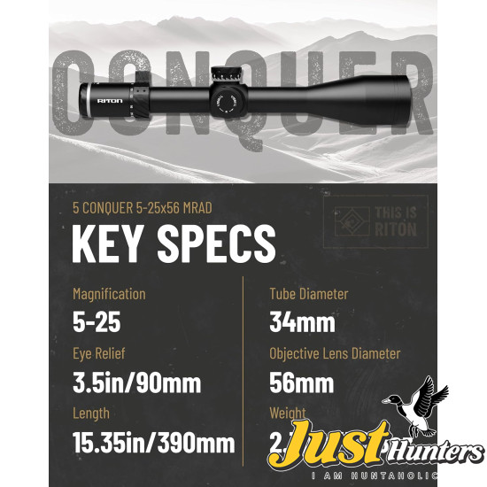 Riton Optics Series 5 Conquer 5-25x56 Riflescope FFP HD Glass Illuminated Riton Optics Series 5 Conquer 5-25x56 Riflescope FFP HD Glass Illuminated