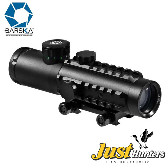 Barska 4x30 Electro Sight Multi-Rail Riflescope Illuminated Red/Green Mil-Dot Reticle, Integrated Picatinny Mount