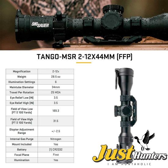 SIG SAUER Tango-MSR 2-12x44mm Illuminated 34mm Tube SIG SAUER Tango-MSR 2-12x44mm Illuminated 34mm Tube