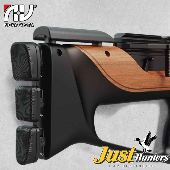 NOVA VISTA ACUTAC BULLPUP PCP AIR RIFLE CARBON FIBER BOTTLE A2-B Cal 22 - Black/Wood