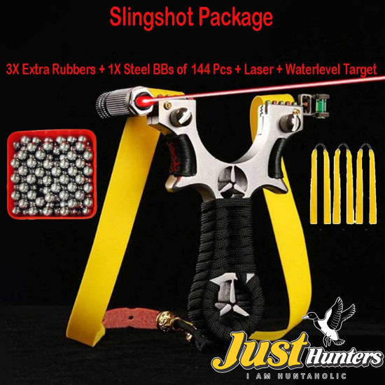 Slingshot Hunting with 3 Extra Rubber and 1 Steel BBs Box with Laser