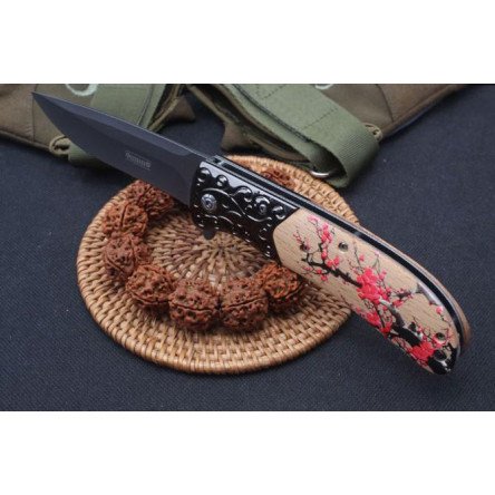 JEEP TACTICAL POCKET KNIFE SPRING ASSISTED OPENING WOOD FLOWER ETCHING