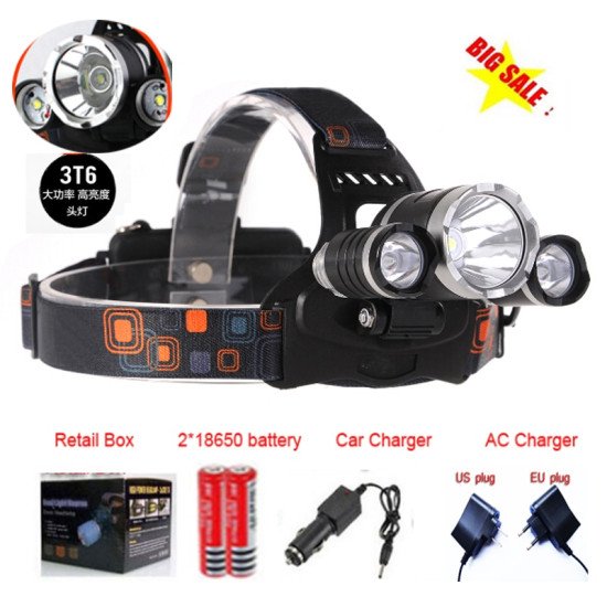 3X C-XM-L T6 4 Mode LED Headlamp 5000 Lumens 3X C-XM-L T6 4 Mode LED Headlamp 5000 Lumens