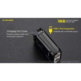 Nitecore TINI 2 Black 500 Lumen USB-C Rechargeable Keychain Flashlight