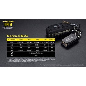 Nitecore TINI 2 Black 500 Lumen USB-C Rechargeable Keychain Flashlight