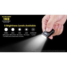 Nitecore TINI 2 Black 500 Lumen USB-C Rechargeable Keychain Flashlight