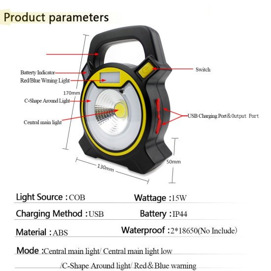 COB LED Portable Spotlight 15W Searchlight for Camping COB LED Portable Spotlight 15W Searchlight for Camping