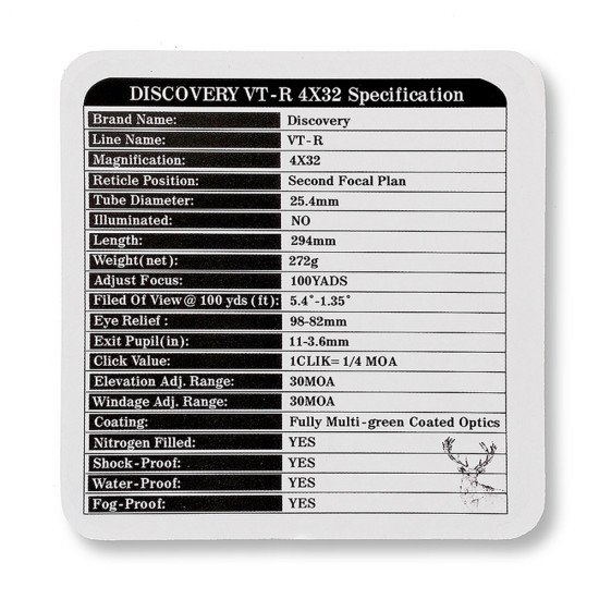 DISCOVERY OPTICS SCOPE VT-R 4X32 DISCOVERY OPTICS SCOPE VT-R 4X32